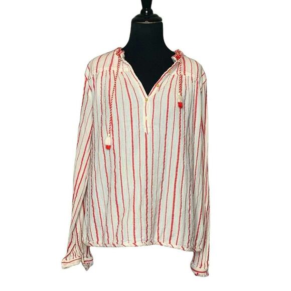 Scotch & Soda white red stripes long sleeves boho tunic top size Large - Picture 1 of 9